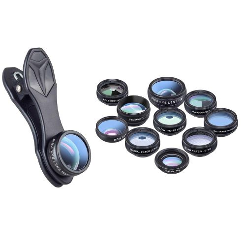  Mobile Phone Lenses - 10in1 Phone Lens Kit Fisheye Wide Angle Macro Lens 2X Telescope Camera Lens for iPhone xiaomi redmi mi Samsung Smartphone - by SINAM - 1 PCs