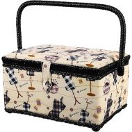 SINGER Sewing Basket with Sewing Kit, Needles, Thread, Scissors, and Notions (Plaid Forms Print)