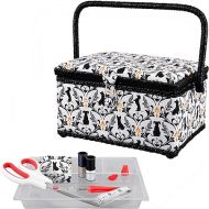 SINGER Sewing Basket with Sewing Kit, Needles, Thread, Scissors, and Notions- White