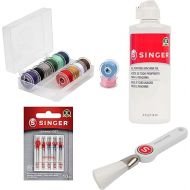 Singer Sewing Machine Accessories Kit - All Purpose Machine Oil, 12-Pack Class 15 Threaded Bobbins in Assorted Colors, 10 Regular Point Needles, Angled-Edge Lint Brush with Comfort Grip