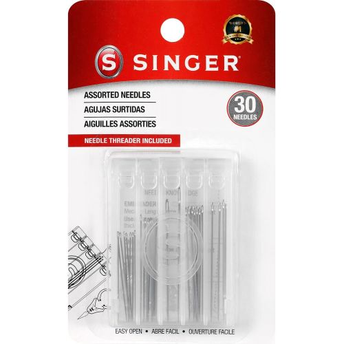 싱거 SINGER 07370 Hand Sewing Needles in Compact with Needle Threader, Assorted Sizes, 30-Count