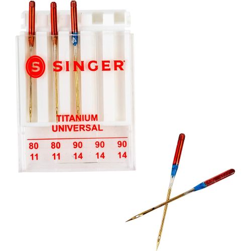 싱거 SINGER 04303 Universal Regular Point Woven Titanium Coated Needles, 5-Count