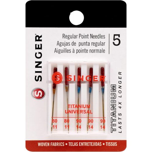 싱거 SINGER 04303 Universal Regular Point Woven Titanium Coated Needles, 5-Count