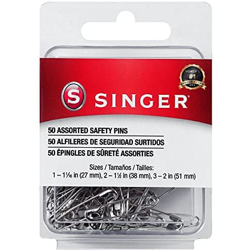 싱거 SINGER 00226 Assorted Safety Pins, Multisize, Nickel Plated, 50-Count