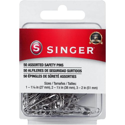 싱거 SINGER 00226 Assorted Safety Pins, Multisize, Nickel Plated, 50-Count