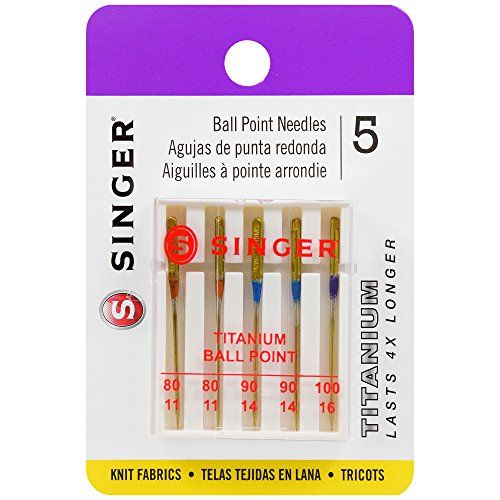 싱거 SINGER 04809 Titanium Universal Ball Point Machine Needles for Knit Fabric, Assorted Sizes, 5-Count