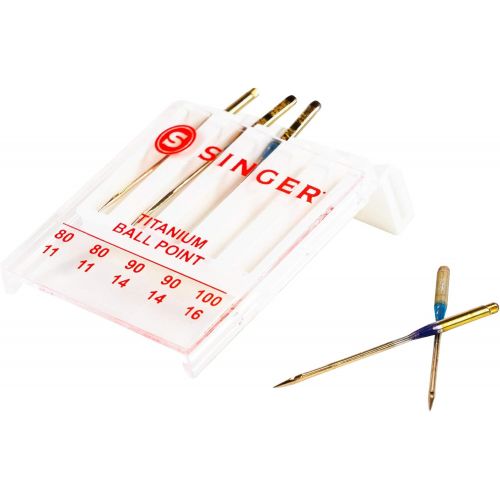 싱거 SINGER 04809 Titanium Universal Ball Point Machine Needles for Knit Fabric, Assorted Sizes, 5-Count