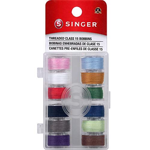 싱거 SINGER 21495 Class 15 Threaded Bobbins, Transparent, Assorted Colors, 12-Count