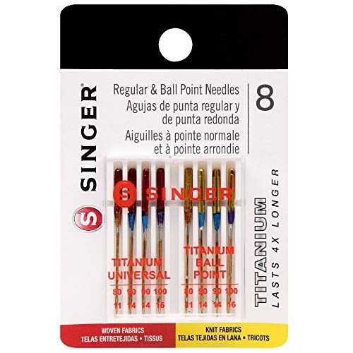 싱거 SINGER 04806 Titanium Universal Regular and Ball Point Machine Needles Combo Pack, 8-Count