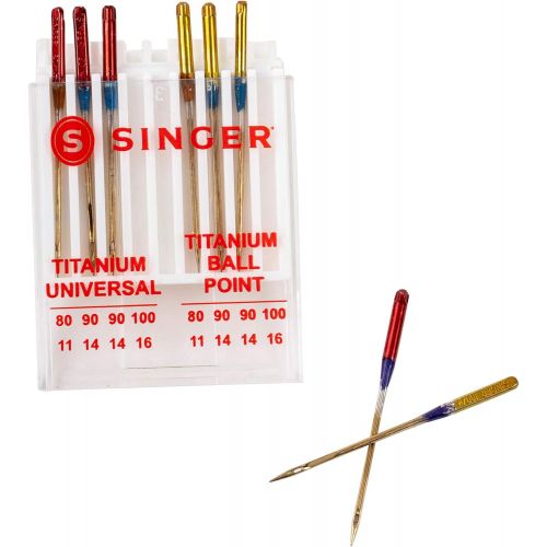 싱거 SINGER 04806 Titanium Universal Regular and Ball Point Machine Needles Combo Pack, 8-Count