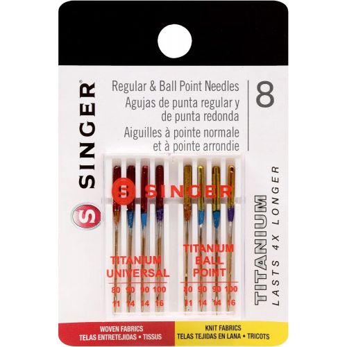 싱거 SINGER 04806 Titanium Universal Regular and Ball Point Machine Needles Combo Pack, 8-Count