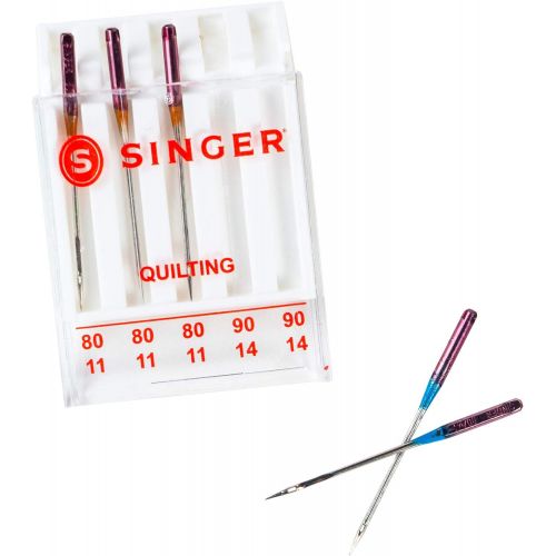 싱거 SINGER 44729 Quilting Machine Needles, Sizes 80/11 & 90/14, Multicolor 5 Count