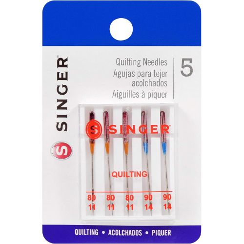 싱거 SINGER 44729 Quilting Machine Needles, Sizes 80/11 & 90/14, Multicolor 5 Count