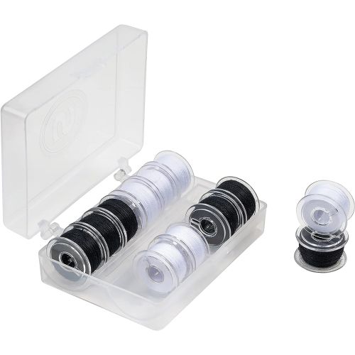 싱거 SINGER 42145 Class 15 Black & White Threaded Bobbins, Black, White 12 Count