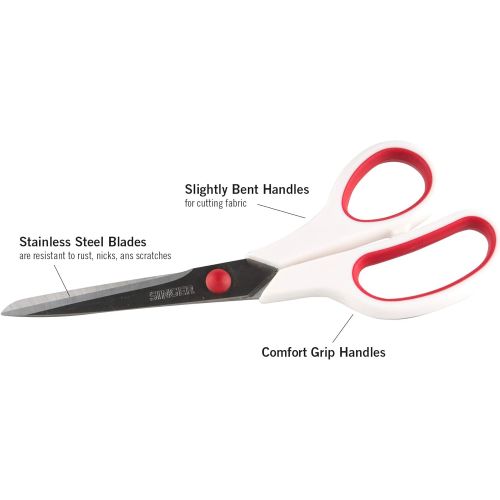 싱거 Singer 8-1/2-Inch Fabric Scissors with Comfort Grip Red & White, 12-Pack