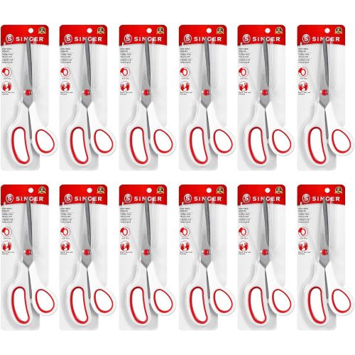 싱거 Singer 8-1/2-Inch Fabric Scissors with Comfort Grip Red & White, 12-Pack