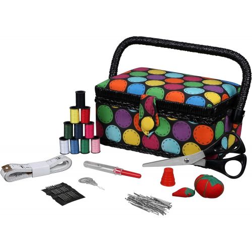 싱거 SINGER 07272 Polka Dot Small Sewing Basket with Sewing Kit Accessories