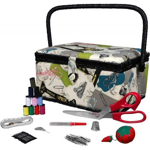 싱거 SINGER 07281 Vintage Sewing Basket with Sewing Kit Accessories