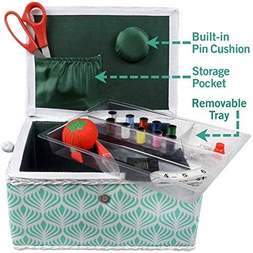 싱거 SINGER 07229 Sewing Basket with Sewing Kit, Needles, Thread, Pins, Scissors, and Notions, Boho Fan