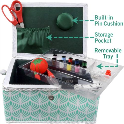 싱거 SINGER 07229 Sewing Basket with Sewing Kit, Needles, Thread, Pins, Scissors, and Notions, Boho Fan