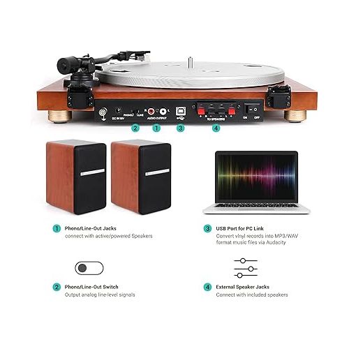  SingingWood Audio VP42AS Bluetooth Belt Drive 2 Speed Built in Preamp Turntable Hi-Fi with 44 Watt Bookshelf Speakers, Vinyl Record Player with Magnetic Cartridge Bluetooth Playback (Walnut)