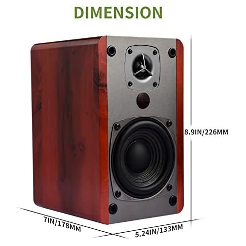  Singing Wood BT27 Active Powered Bluetooth Bookshelf Speakers with Built-in Control & Remote - Studio Monitor with 2 Auxiliary Line Input - 54 Watts - Wood Grain Finish (Walnut)