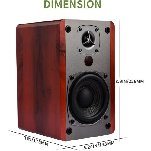  Singing Wood BT27 Active Powered Bluetooth Bookshelf Speakers with Built-in Control & Remote - Studio Monitor with 2 Auxiliary Line Input - 54 Watts - Wood Grain Finish (Walnut)