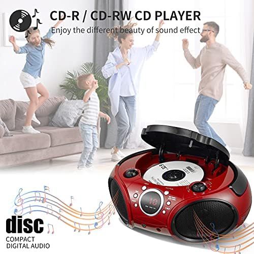  SINGING WOOD 030B Portable CD Player Boombox with Bluetooth for Home AM FM Stereo Radio, Aux Line in, Headphone Jack, Supported AC or Battery Powered (Firemist Red)