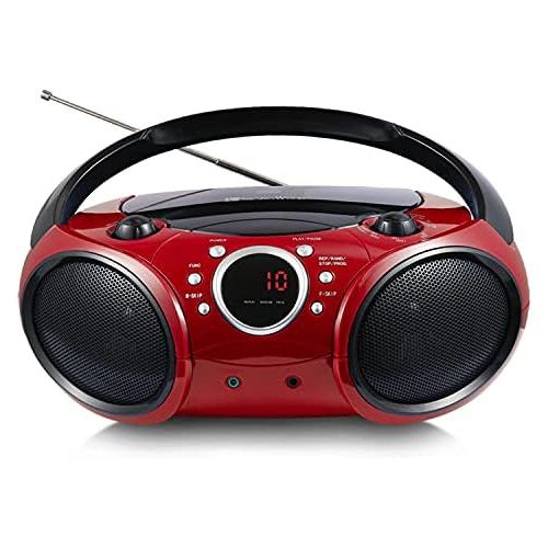  SINGING WOOD 030B Portable CD Player Boombox with Bluetooth for Home AM FM Stereo Radio, Aux Line in, Headphone Jack, Supported AC or Battery Powered (Firemist Red)