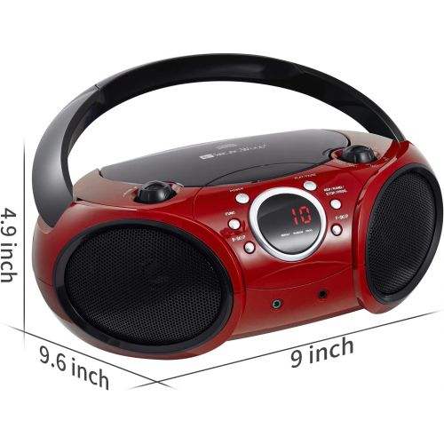  SINGING WOOD 030B Portable CD Player Boombox with Bluetooth for Home AM FM Stereo Radio, Aux Line in, Headphone Jack, Supported AC or Battery Powered (Firemist Red)