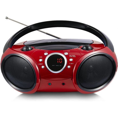  SINGING WOOD 030B Portable CD Player Boombox with Bluetooth for Home AM FM Stereo Radio, Aux Line in, Headphone Jack, Supported AC or Battery Powered (Firemist Red)