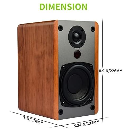  SINGING WOOD BT25 Bluetooth Powered Bookshelf Speakers for Record Player with Built-in Amplifier -2 AUX Input -Full Function Remote Control -Wooden Enclosure -50 Watts RMS (Beech W