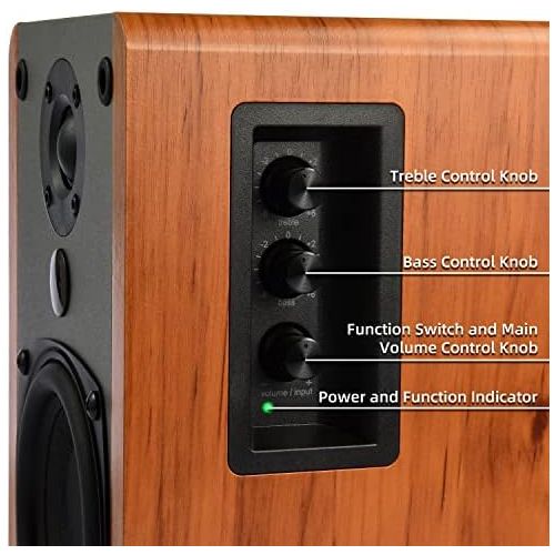  SINGING WOOD BT25 Bluetooth Powered Bookshelf Speakers for Record Player with Built-in Amplifier -2 AUX Input -Full Function Remote Control -Wooden Enclosure -50 Watts RMS (Beech W
