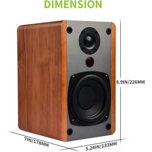  SINGING WOOD BT25 Bluetooth Powered Bookshelf Speakers for Record Player with Built-in Amplifier -2 AUX Input -Full Function Remote Control -Wooden Enclosure -50 Watts RMS (Beech W