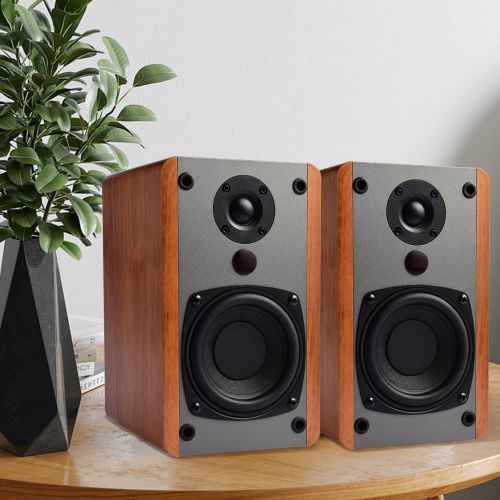  SINGING WOOD BT25 Bluetooth Powered Bookshelf Speakers for Record Player with Built-in Amplifier -2 AUX Input -Full Function Remote Control -Wooden Enclosure -50 Watts RMS (Beech W