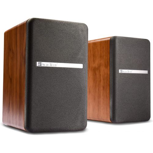  SINGING WOOD BT25 Bluetooth Powered Bookshelf Speakers for Record Player with Built-in Amplifier -2 AUX Input -Full Function Remote Control -Wooden Enclosure -50 Watts RMS (Beech W