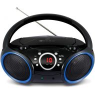 [아마존베스트]SINGING WOOD Portable CD Player AM FM Analog Tuning Radio with Aux Line in, Headphone Jack, Foldable Carrying Handle (Black with a Touch of Blue Rims)