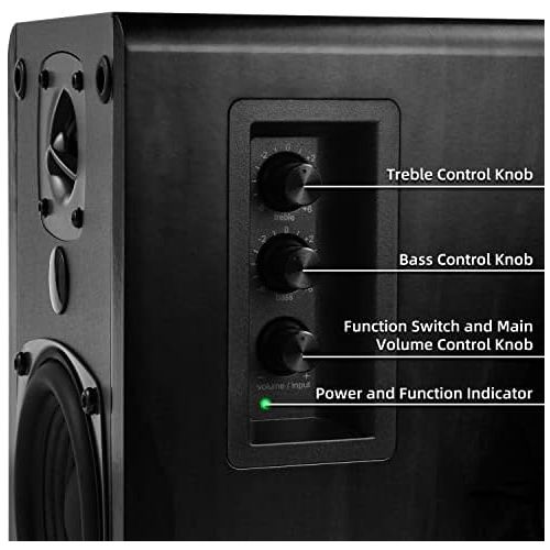  [아마존베스트]Singing Wood BT27 Powered Bluetooth Bookshelf Speaker Studio Monitor with 2 Auxiliary Line Input 27W x 2- Black Wood Grain Finish (Black)