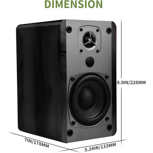  [아마존베스트]Singing Wood BT27 Powered Bluetooth Bookshelf Speaker Studio Monitor with 2 Auxiliary Line Input 27W x 2- Black Wood Grain Finish (Black)