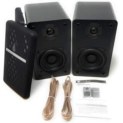  [아마존베스트]Singing Wood T25 Passive 2 Way Bookshelf Speakers 60 Watts (30W x 2) with preinstalled Wall Mount Bracket- Beech Wood Finish, Pair - Receiver or Amplifier Needed to Operate (Black)