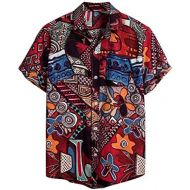 [아마존베스트]SINGOing Mens Cotton Linen Shirt Vintage Mens Shirt Long Sleeve Hawaiian Print Casual Shirt Shirts Regular Fit