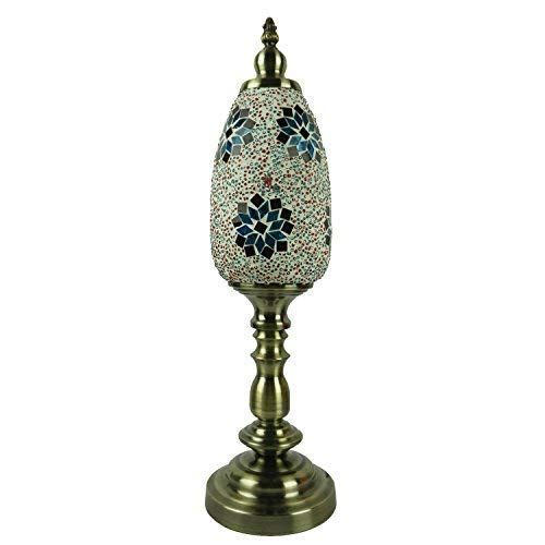  SINOVO Bedside Desk Lamps Stunning Handmade Turkish Mosaic Retro Bedside Table Lamp with Lantern Lampshade Bronze Base (Red)