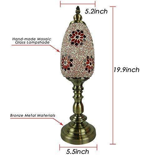  SINOVO Bedside Desk Lamps Stunning Handmade Turkish Mosaic Retro Bedside Table Lamp with Lantern Lampshade Bronze Base (Red)