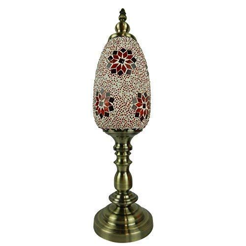  SINOVO Bedside Desk Lamps Stunning Handmade Turkish Mosaic Retro Bedside Table Lamp with Lantern Lampshade Bronze Base (Red)