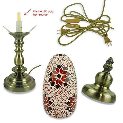  SINOVO Bedside Desk Lamps Stunning Handmade Turkish Mosaic Retro Bedside Table Lamp with Lantern Lampshade Bronze Base (Red)