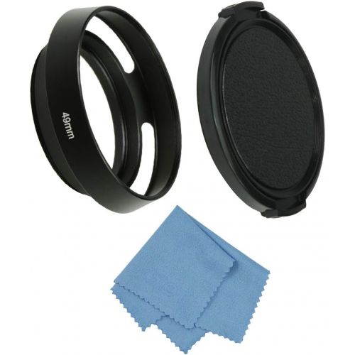  SIOTI Camera Standard Hollow Vented Metal Lens Hood with Cleaning Cloth and Lens Cap Compatible with Standard Thread Lens