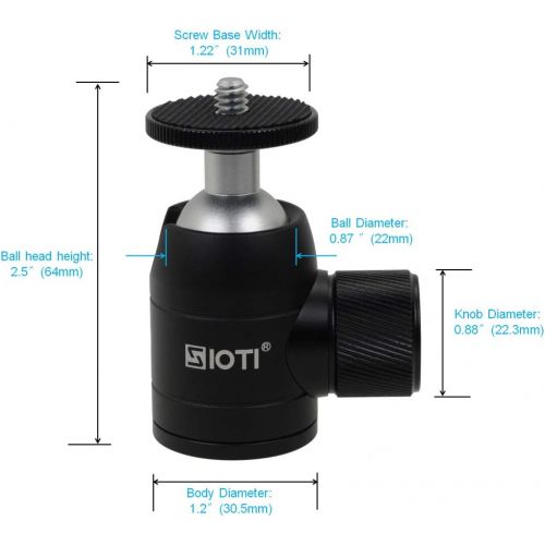  SIOTI Tripod Mini Ball Head Tripod Mount Head-Metal Ballhead 360° Pan 90° Tilt Tripod Mount with 1/4 Screw for Digital Camera/Compact DSLR/Cell Phone/Monopod/Gopro/Light Stand/Ligh