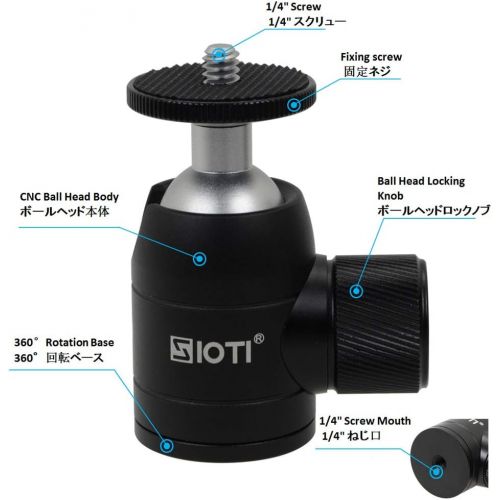  SIOTI Tripod Mini Ball Head Tripod Mount Head-Metal Ballhead 360° Pan 90° Tilt Tripod Mount with 1/4 Screw for Digital Camera/Compact DSLR/Cell Phone/Monopod/Gopro/Light Stand/Ligh