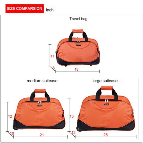  Travel Rolling Duffel Set, SIYUAN Trip Tote Bag Luggage Trolley Case Orange Large