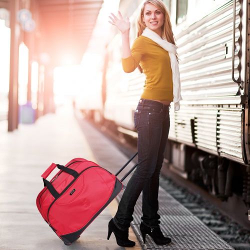  Womens Wheeled Suitcase,SIYUAN Waterproof Travel Luggage Case Rolling Duffel Red Medium